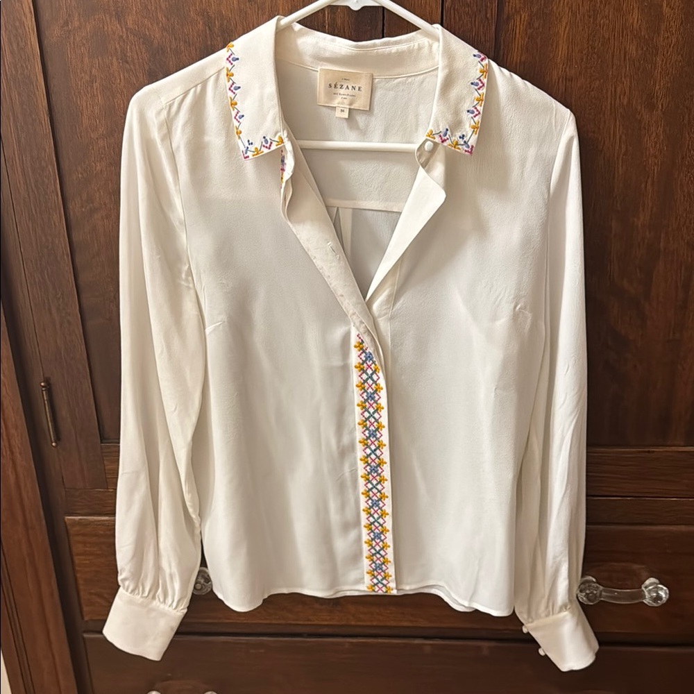 Sezane Silk Embroidered Women's Top